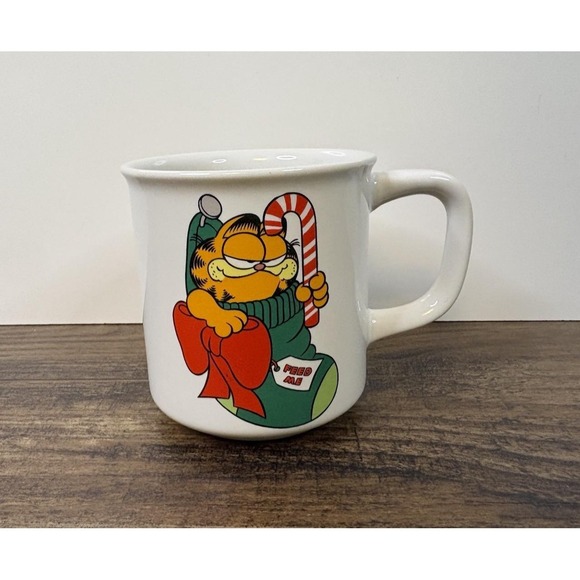 Enesco Other - Vintage Garfield Cat Coffee Cup Christmas Stocking Candy Cane Cartoon Mug